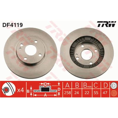 Remschijf TRW DF4119 voorkant, geventileerd, 1 Stuk