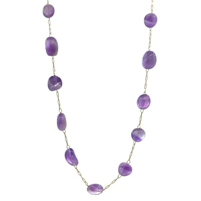 Goudkleurige Damesketting met Amethist trommelstenen - 40+5 cm