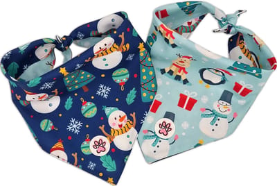 Kerst Bandana Hond - Dubbelzijdige Hondenbandana - Blauw - Winter - Kerstboom - Sneeuwman - Rudolf - Cadeautjes - Winter Wiggling - Paw My God! - Maat L