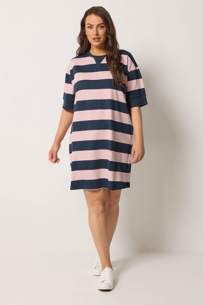 Yours Marineblauwe En Roze Gestreepte Tshirtjurk Size 42