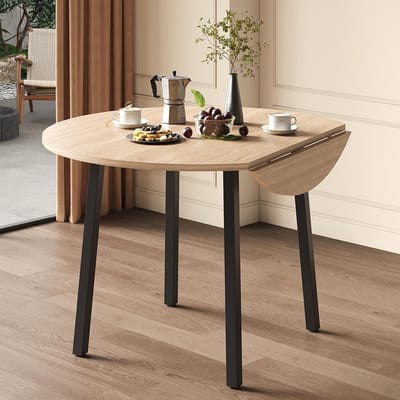 BLACKCOLORS Opklapbare eettafel, 100 x 100 cm, voor 2 tot 4 personen, rond, metalen poten, opklapbaar blad, geschikt voor kleine appartementen, eikenkleurig