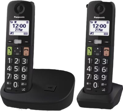 Panasonic KX-TGU-112EXB, Senioren DECT huistelefoon, grote toetsen, 2 handsets, zonder antwoordapparaat, zwart