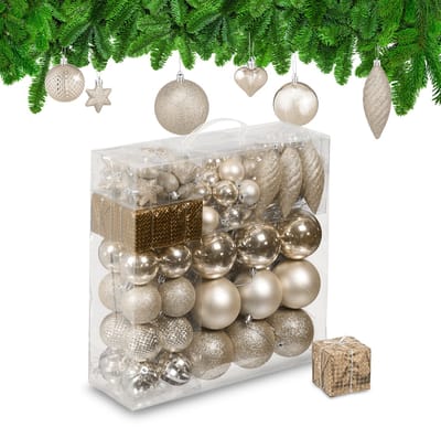 kerstballen - set van 110 - met slinger - plastic - onbreekbaar - champagne