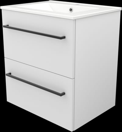 Basic Start 46 badmeubelset met wastafelonderkast met grepen, 2 lades en porseleinen wastafel met 1 kraangat 60 x 46 cm, ice white
