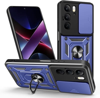 Coverup Hoesje - Geschikt voor Realme 14x 5G / C75 Hoesje - Coverup Armor Ring Kickstand Back Cover met Camera Shield - Blauw