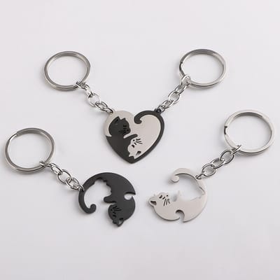 Go Go Gadget - Sleutelhanger - Katten liefhebber - Set van 2 stuks - YingYang katten - BFF - Zwart/ Zilver