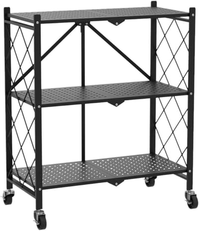 Stevige 3-laagse opvouwbare rek met wielen voor keuken en kantoor, multifunctioneel opslagmeubel, 71.5 x 36.5 x 87 cm, ideaal voor ruimtebesparing en organisatie