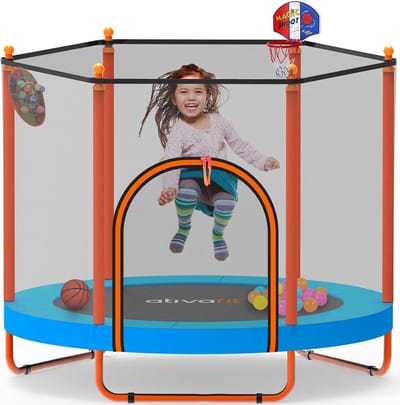 Rebounder Trampoline 60 inch voor Kinderen - Geschikt voor Binnen en Buiten, Met Veiligheidsnet en Basketbalhoepel