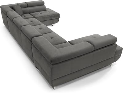 U-vormige Hoekbank met Slaapfunctie en Opbergruimte 410 x 98 x 71 cm – Extra Grote 3-zits Slaapbank met Bedbox, Luxe Velours Bekleding, Moderne Woonkamerbank Donkergrijs – Big Pasti U – HomebyNicole