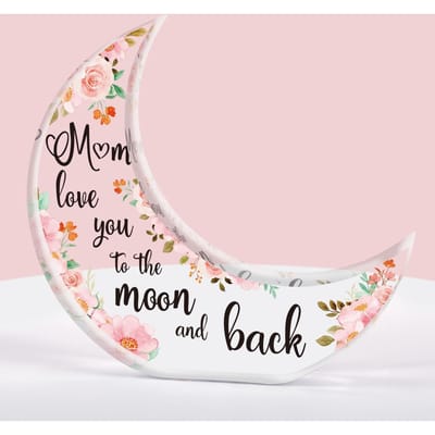 Acryl Plaque in Maanvorm - Een Perfect Moederdagcadeau dat elke Feesttafel zal Opfleuren en Mama Blij zal Maken white