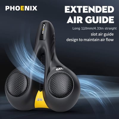 Phoenix® Gel Fietszadel – Comfortabel & Ademend Zadel met Schokdemping | Ergonomisch MTB, Race- & Stadsfietszadel | Unisex, Zwart