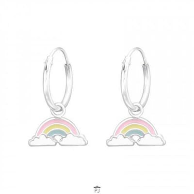 Zilveren oorbellen - kinderoorringen - regenboog - pastelkleuren
