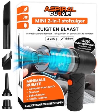 Draadloze Handheld Stofzuiger en Blazer 2-in-1 voor Auto en Huis - Mini Draagbaar met USB Opladen en 4 Accessoires
