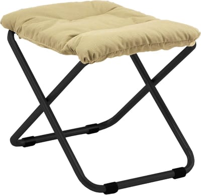 Voetenbank Metaal - Pouf Krukje - Ontspannen Zitten - Comfortabel Gestoffeerd - 58 x 50 x 46 cm - Wit Beige
