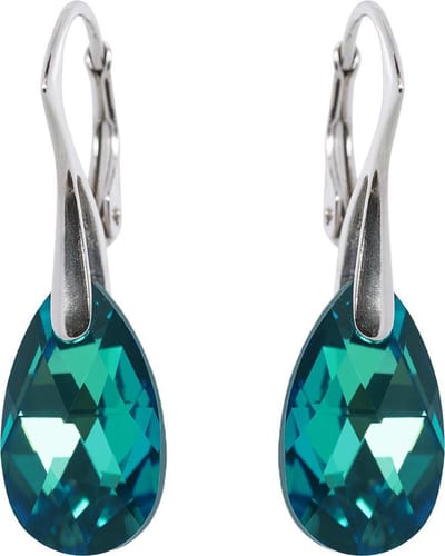 DBD - Zilveren Oorbellen - Druppel - Swarovski Kristal Elements - Emerald Groen - 16MM - Anti Allergisch
