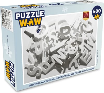 Puzzel Een stapel van verschillende witte blokletters uit het alfabet - Legpuzzel - Puzzel 500 stukjes
