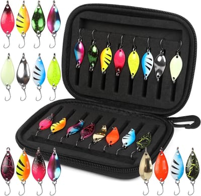 Complete Spinner Bait Set van 16 Stuks met Indicatorlichten voor Forel, Baars en Snoek, Inclusief Waterdichte Lure Box