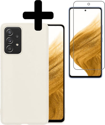 Hoesje - Met Screenprotector - Geschikt voor Samsung Galaxy A53 - Sterk & Shockproof - Back Cover - Siliconen Case - Telefoon Hoes - Telefoonhoesjes - Wit
