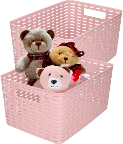 Plasticforte Opbergmand - 4x - Kastmand - rotan kunststof - oud roze - 18 Liter - 29 x 39 x 20 cm