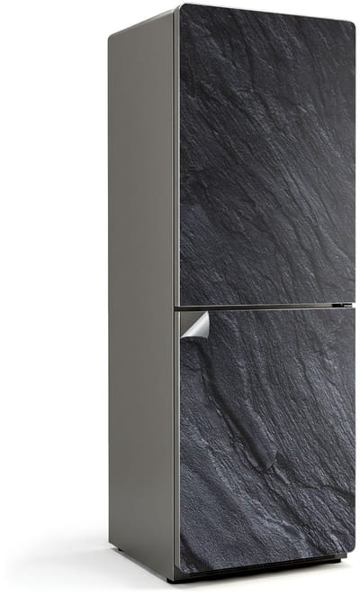 Wallfluent Koelkaststickers - Natuursteen textuur Koelkast Folie - 70 cm x 190 cm - Zwart Koelkaststickers - Grote Koelkast Sticker - Koelkast Versiering - Decoratieve Koelkaststicker - Koelkast Opknappen Sticker