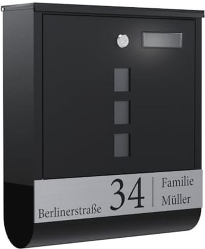 Premium antraciet brievenbus met kijkvenster en krantenvak - Gepersonaliseerd met familienaam, straat en huisnummer
