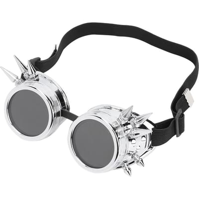 ABS Industrieel Vintage Spiked Steampunk Unieke Bril Fietsbril Dubbellaags Winddicht Zonnebril Zwart Bright Silver