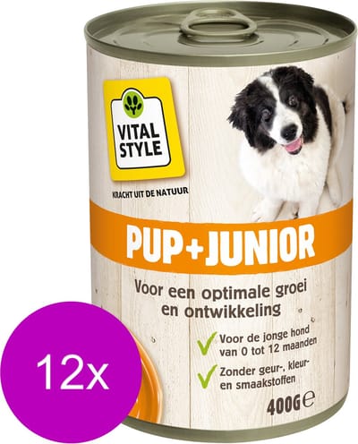 Vitastyle Blik Vitaal Vlees Junior - Hondenvoer - 12 x 400 g