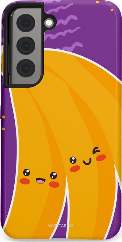 Casetastic hoesje geschikt voor Samsung Galaxy S22 - Dubbellaagse bescherming - Blije Banaan - Fashion Case - Lavendel Geel