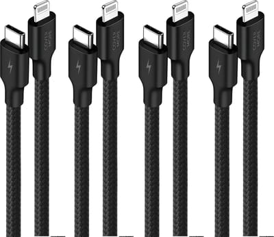 Voordeelbundel usb C kabel geschikt voor iPhone 14 13 12, iPad en AirPods naar Lightning ingang - 4 stuks - 1m - Stevig - Zwart
