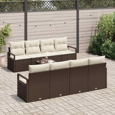 vidaXL - Bankstel - 7 - st - 6-Aantal - zitplaatsen - Bruin - en - Crème - poly - rattan