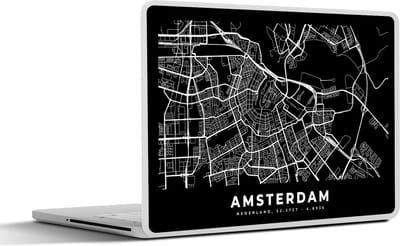 Laptop sticker - 13.3 inch - Amsterdam - Kaart - Zwart - 31x22,5cm - Laptopstickers - Laptop skin - Cover