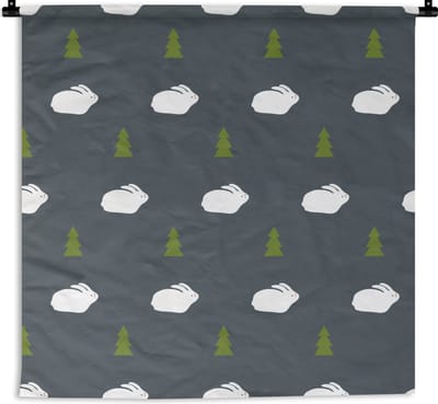 Wandkleed - Wanddoek - Bomen - Konijn - Patroon - 90x90 cm - Wandtapijt