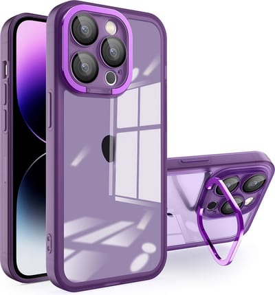 iPhone 15 PLUS Hoesje - Transparant - Doorzichtige Achterkant - Met Standaard - Paars - Provium