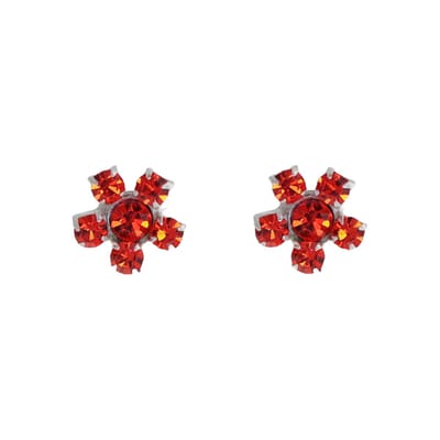 Behave - Oorbellen - Bloem - 925 Sterling Zilver - Rode Kristal steentjes