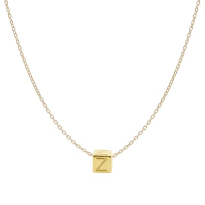 New Bling 9NBG-909Z Gouden Letterhanger met Ketting - Letter Z - Kubus - 4x4x4mm - Ankerschakel - 0,9 mm Breed - Lengte 38+4+3cm - 14 Karaat - Geelgoud