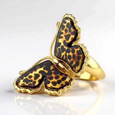 Cavill - Zilveren Ring met 1,95 ct Baltische Barnsteen - 925 Sterling Zilver - Gouden Plating - Fancy Slijpsel - Vlindermotief Sieraad