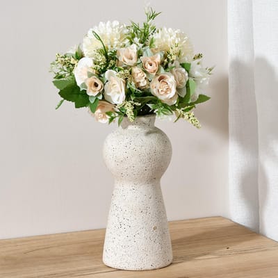 Vaas, 20 cm schattige boho voor huisdecoratie, boerderij terracotta vaas voor woonkamer, tafel, plank, schoorsteenmantel decoratie, boerderij-sesamstip wit