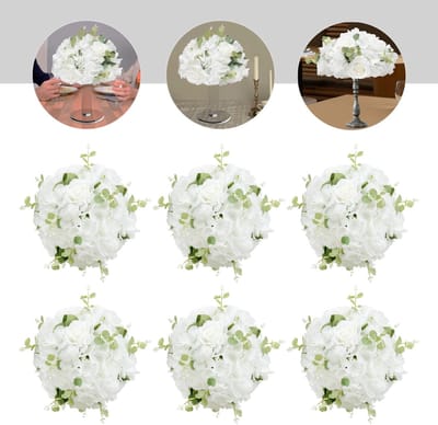 Inovra - Dailygoods 6 stuks feesttafeldecoratie, bloembollen, kunstbloemen, hortensia roos groene blad centerpieces, 34x19cm leve