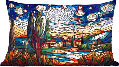 Sierkussens - Kussentjes Woonkamer - 60x40 cm - Hemel - Sterren - Mozaïek - Huizen