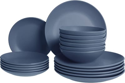 VIVANI - Servies set van 18 - Blauw - Steengoed