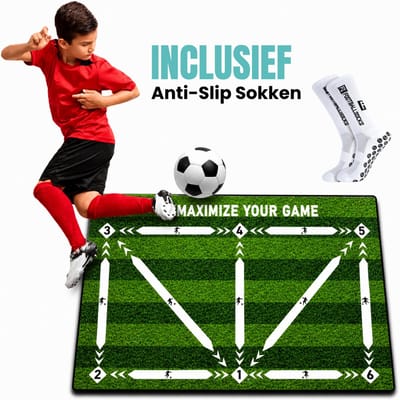 Voetbal Trainingsmat met Anti-Slip Sokken – 60x40 cm Opvouwbare Dribbelmat voor Techniek & Balcontrole – Voetbal Trainingsmateriaal voor Kinderen & Volwassenen – Inclusief Gripsokken