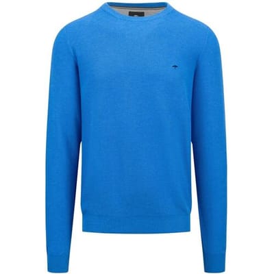 Fynch-Hatton Trui O-Neck Uni Color Fine Texture Vibrant Blue / male