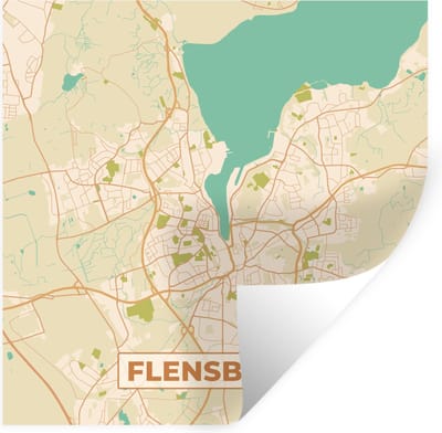 Muurstickers - Sticker Folie - Flensburg - Kaart - Stadskaart - Vintage - Plattegrond - 100x100 cm - Plakfolie - Muurstickers Kinderkamer - Zelfklevend Behang XXL - Zelfklevend behangpapier - Stickerfolie