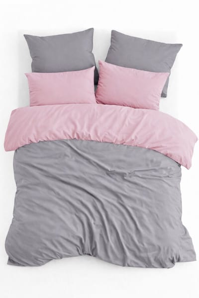 Dekbedovertrek, Dubbelzijdig, 100% Renforcé Katoen, Tweepersoons, 200x220 cm, Inclusief 2 stuks Kussenslopen 60x70 cm, Grijs/Roze, Omkeerbaar, Dekbedovertrekset, Zacht & Ademend, Dekbedovertrekken, De Linde Home