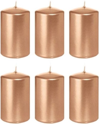Cilinderkaars/stompkaars - 6x - roségoud - 5 x 8 cm - 18 branduren - horeca kaarsen