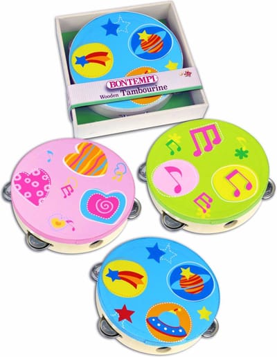 Bontempi Wooden tambourine with metal cymbal