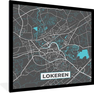 Fotolijst incl. Poster - Stadskaart – Grijs - Kaart – Lokeren – België – Plattegrond - 40x40 cm - Posterlijst