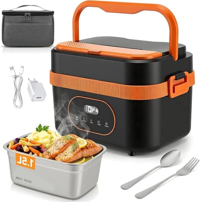 Elektrische Lunchbox - Verwarmde Lunchbox - Onderweg Eten - Draadloos Oplaadbaar - 15 l - Grijs