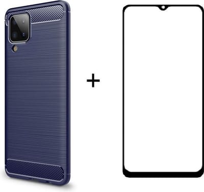 Silicone gel blauw hoesje Telefoonhoesje geschikt voor Samsung Galaxy A12 met full cover glas screenprotector