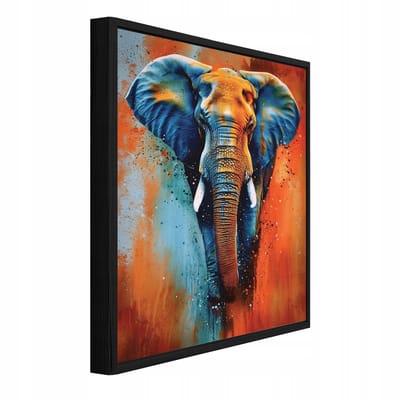 WALLARENA - Schilderij op canvas in zwarte lijst - 100x70 cm - abstracte olifant op betonlook - canvas schilderij voor woonkamer en slaapkamer